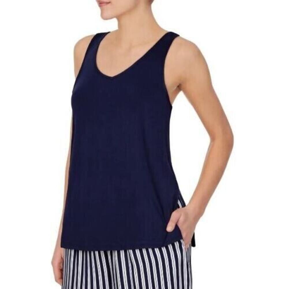 Refinery29 Women's V-Neck Racerback Knit‎ Pajama Tank In Navy Medium